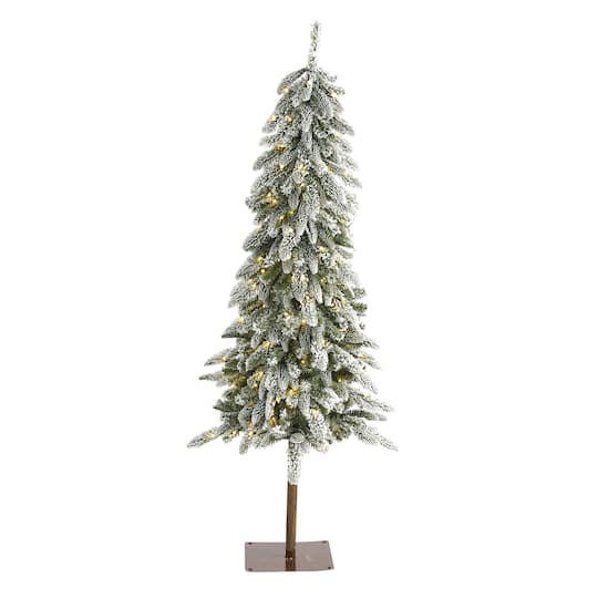 5.5Ft Pre-Lit Flocked Washington Alpine Artificial Christmas Tree, Warm White LED Lights By Nearly Natural in Green | 5.5 ft | Michaels®
